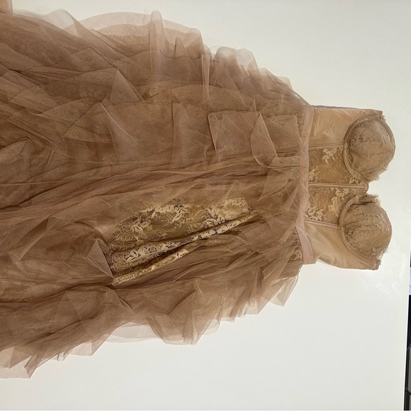 For Love and Lemons Elegant Warm Taupe Tulle Strapless Bustier Dress Gown - Picture 5 of 12